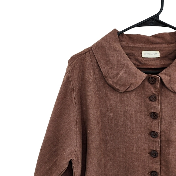 Krista Larson Women's Vintage 100% Linen Peplum Button Front Top - OS - Picture 2 of 7